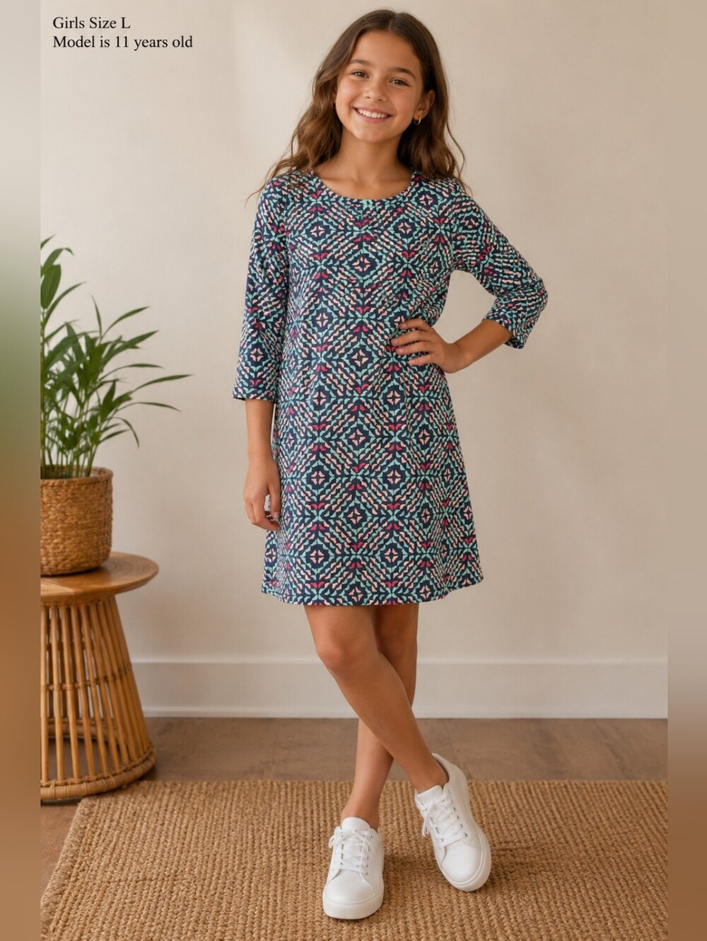 Vineyard Vines Girls Dress Sz L Blue Geometric Whale Print Preppy  Long Sleeve